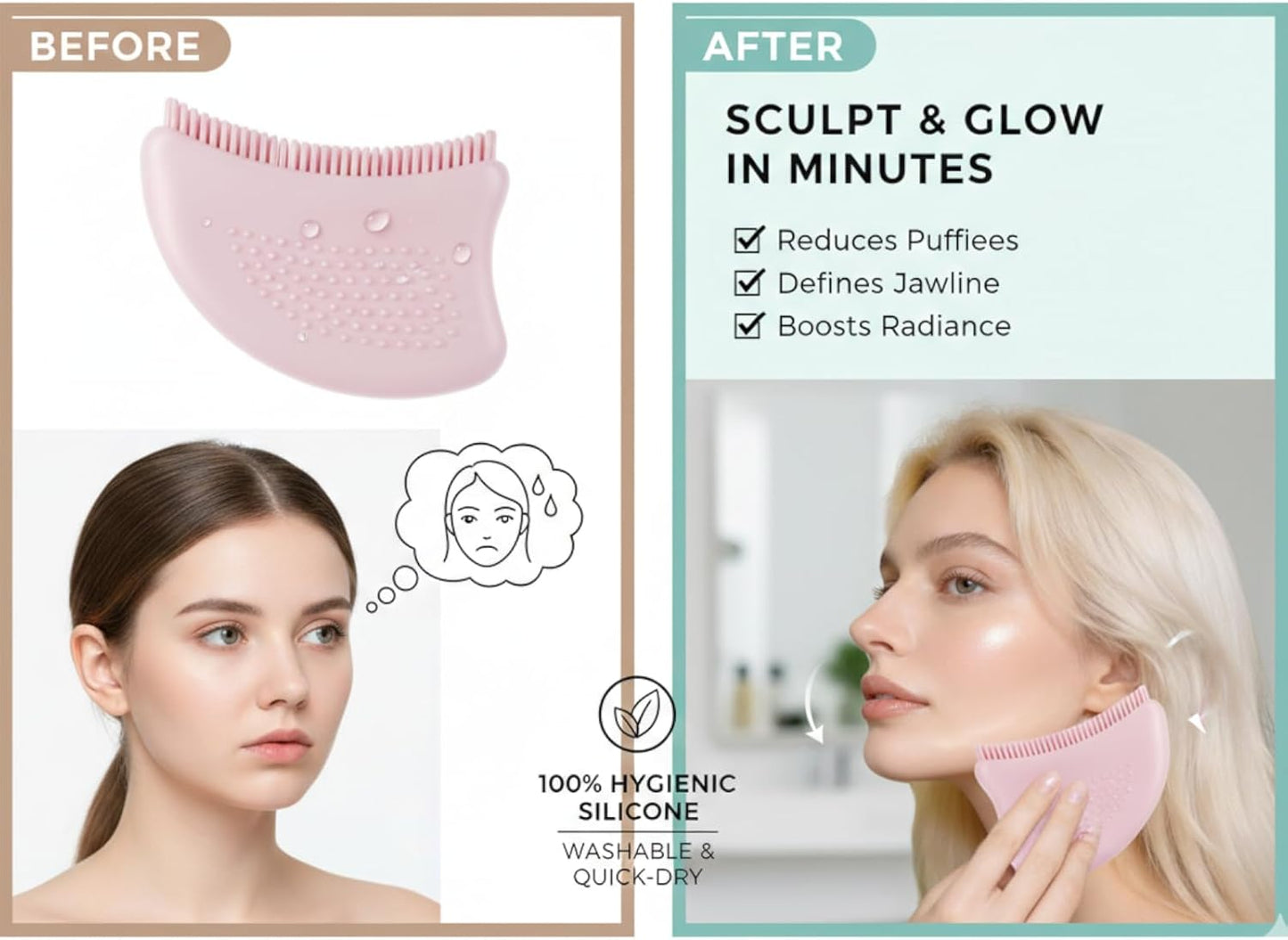 Skin Harmony™ Silicone Facial Contour Brush | 2-in-1 Gua Sha & Massage Tool for Jawline Sculpting & Skin Refresh